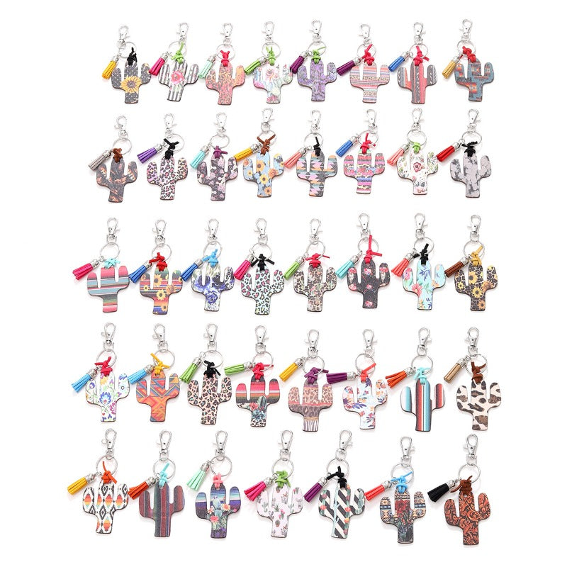Wholesale Wooden Cactus Leopard Flower Rainbow Sunflower Stripe Printed Keychains